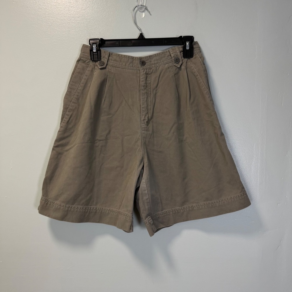 Vintage Lizsport Khaki High Rise Pleated Cotton Chino Shorts‎ Size 8
